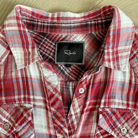 Rails Kendra gauze cotton double plaid long sleeve button-up shirt, size Medium - Picture 4 of 12